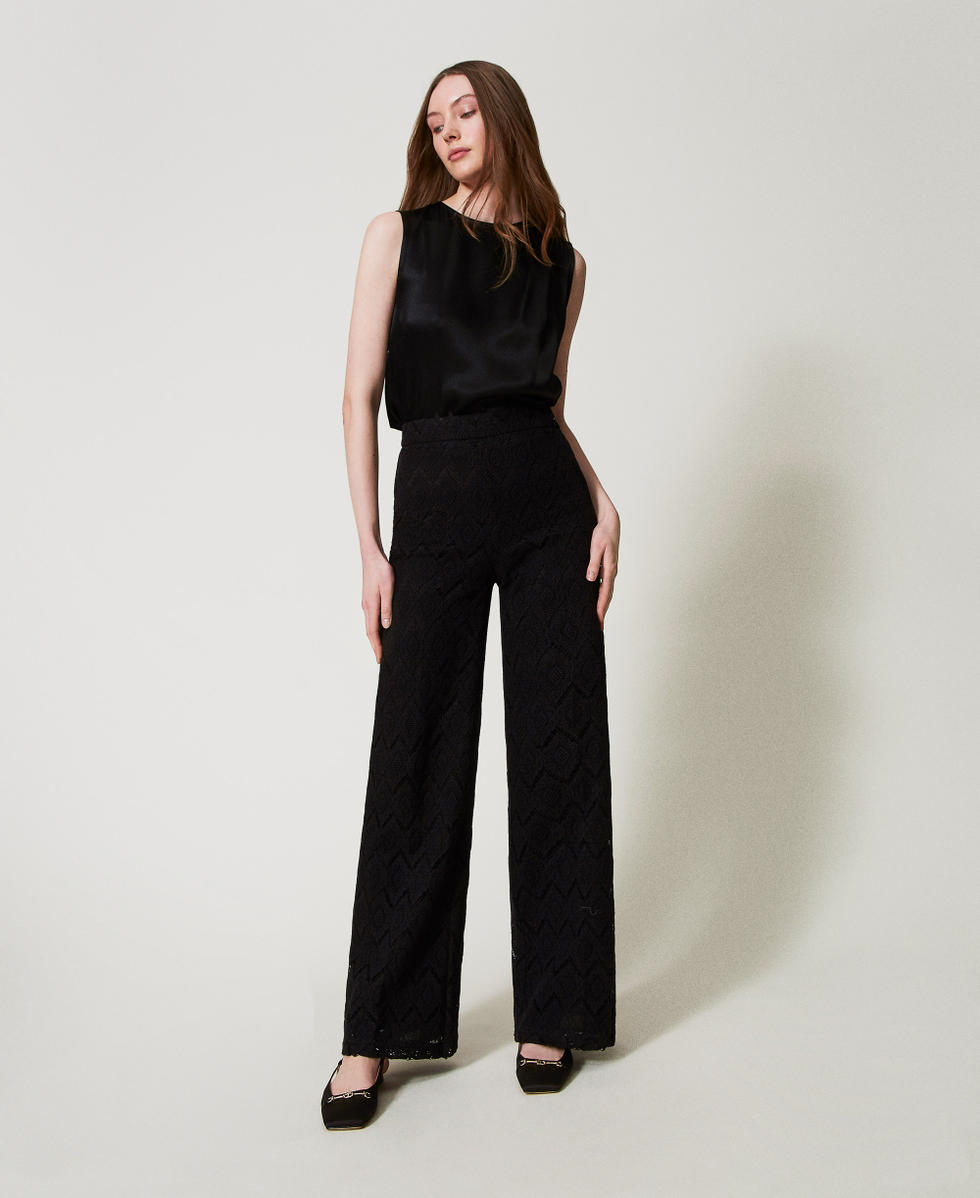 Pantalon ample en dentelle macram&eacute; Noir Femme 251TP2409_00006_01
