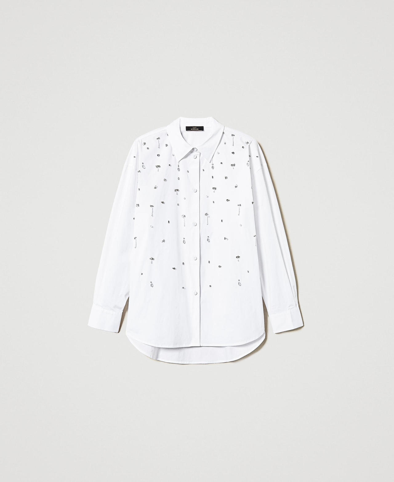 Shirt with hand embroidery "Papers" White Woman 251AP2291_00840_0S