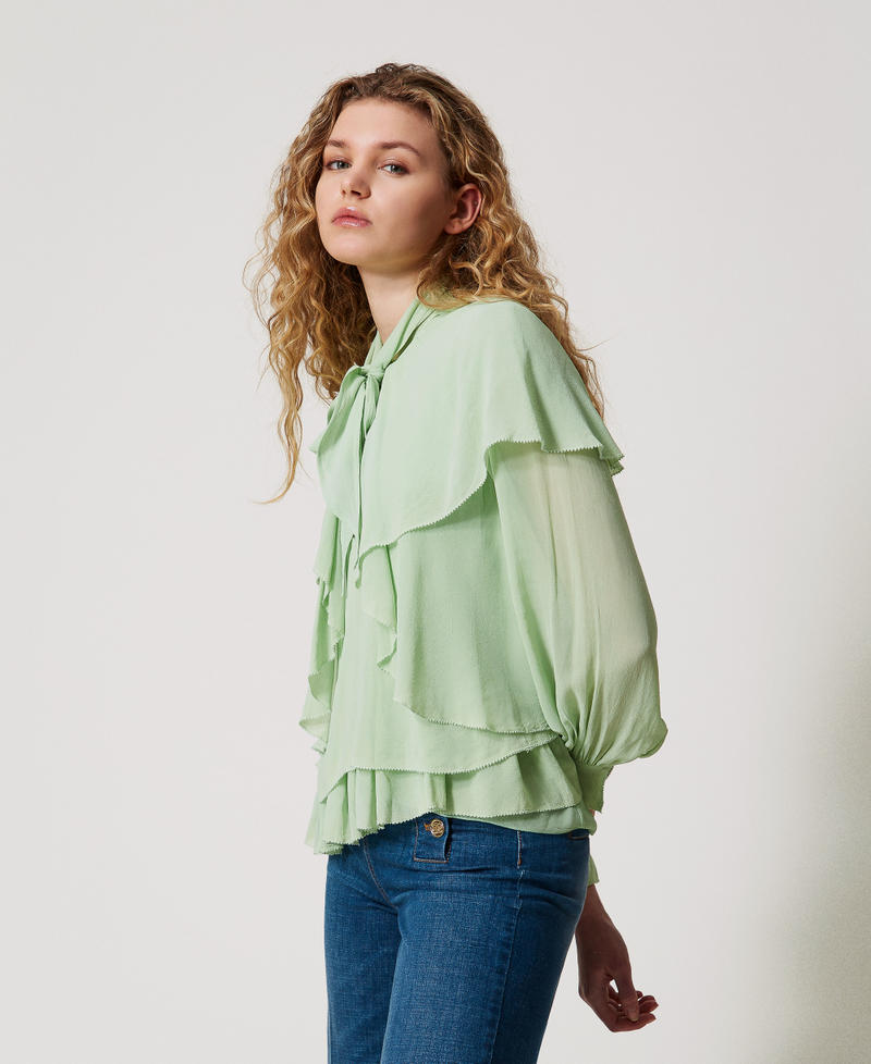 Georgette blouse with flounces Mint Woman 251TP2742_12080_02