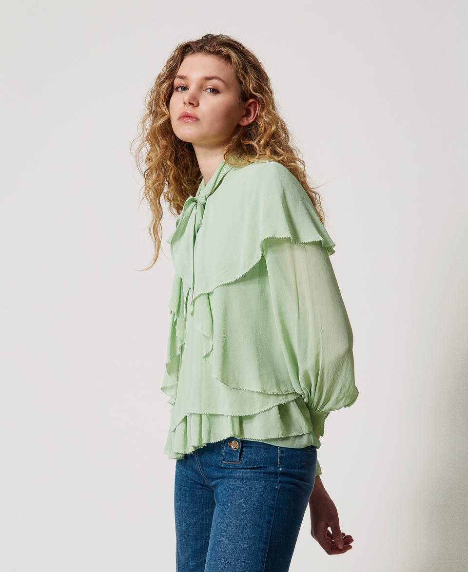 Georgette blouse with flounces Mint Woman 251TP2742_12080_02