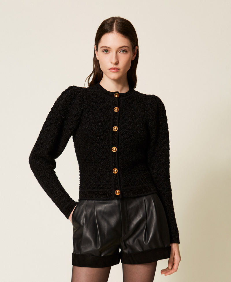 Two-tone jacquard knit jacket Black Woman 252TS3100_00006_01