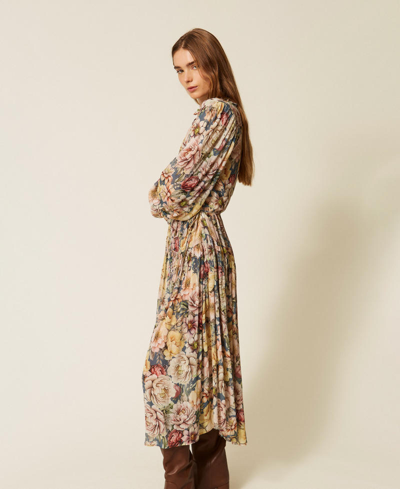 Maxikleid aus Krepon mit floralem Motiv Flowers Indigoblau / Multicolor Frau 262TT2610_14099_03