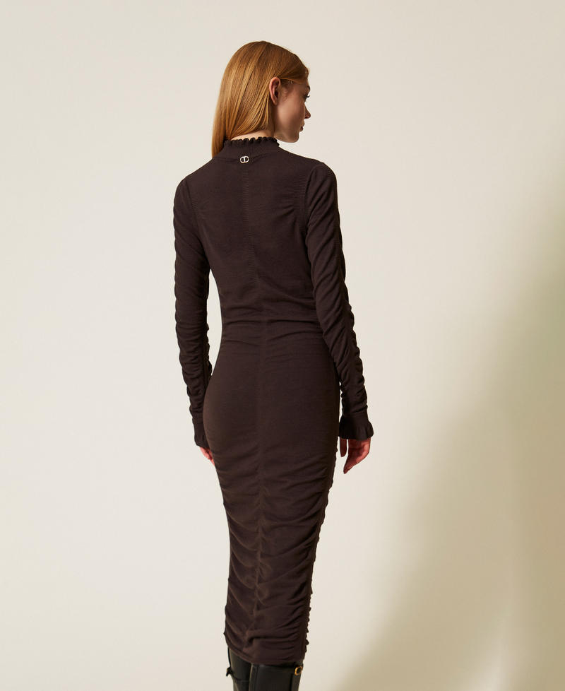 Long knit dress with gathering Black Chocolate Woman 252TT3152_11054_03