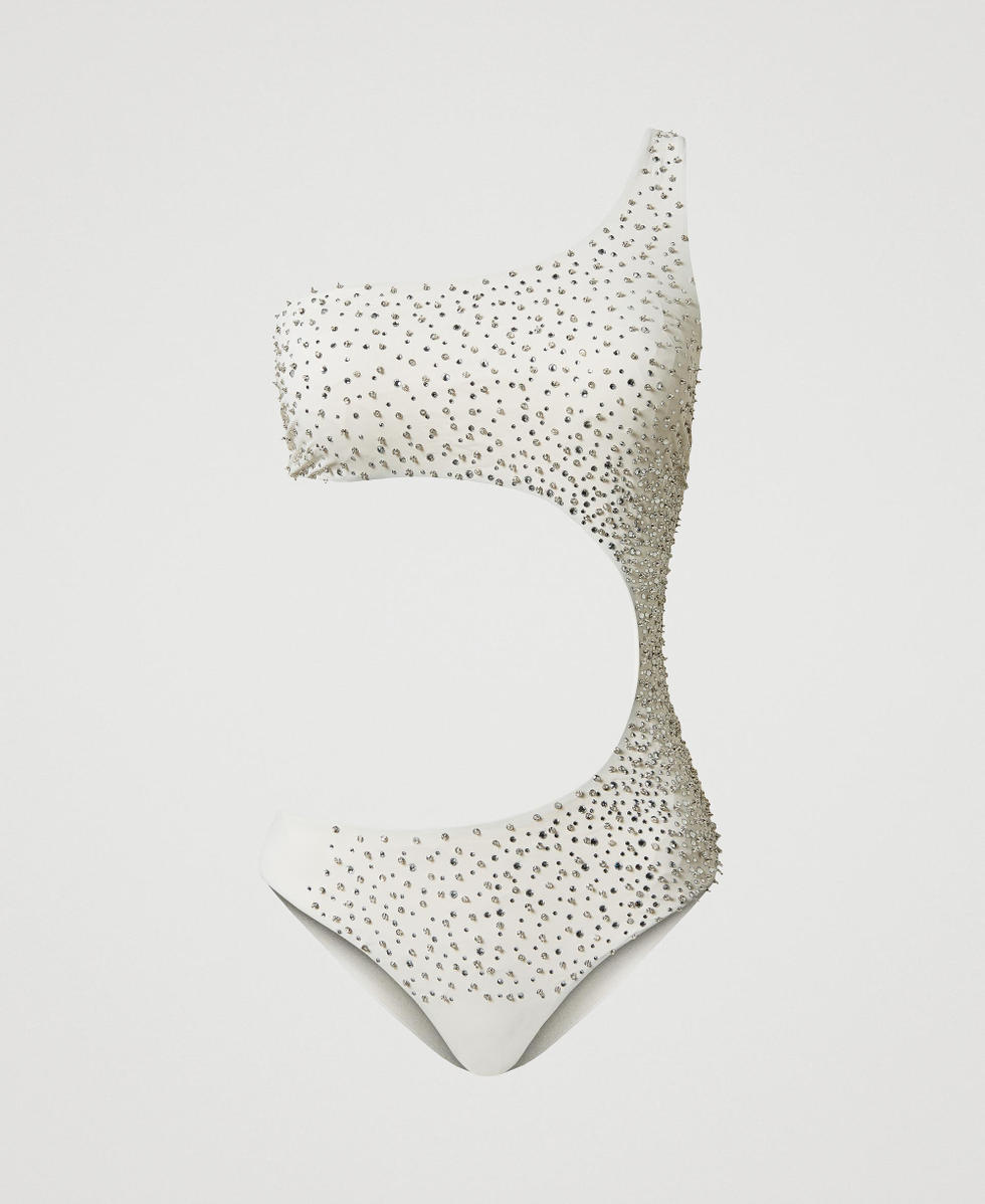 Maillot de bain une pi&egrave;ce asym&eacute;trique avec broderie Nacre Femme 251LBMAZZ_00059_S0