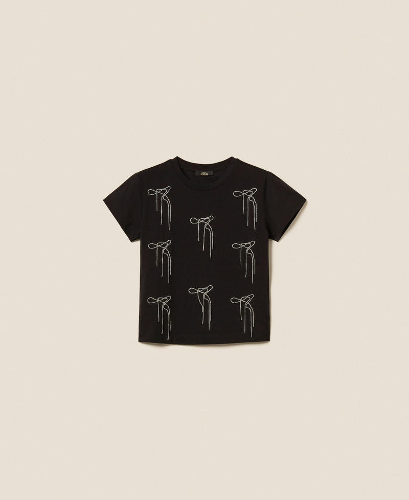 T-shirt avec broderie en nœud Noir Femme 252AP2020_00006_S0