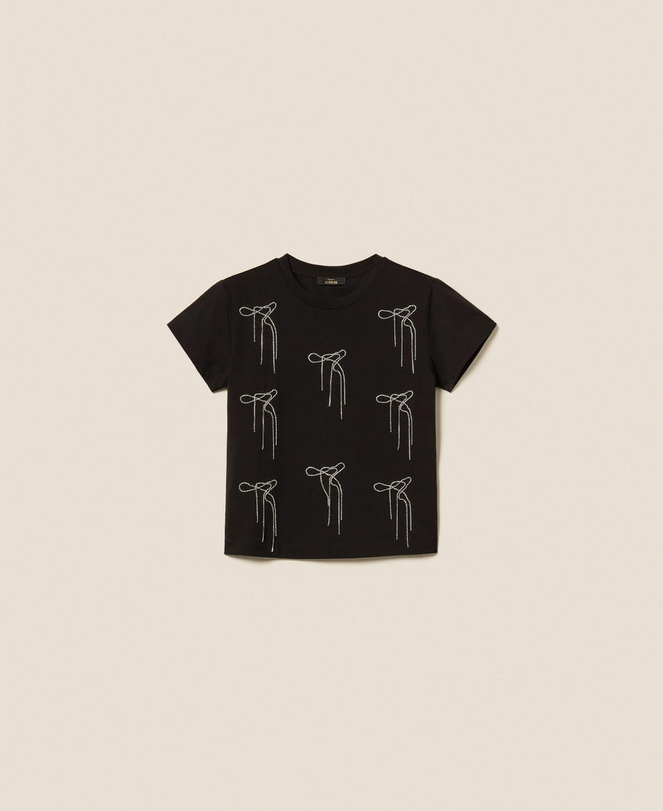 T-shirt avec broderie en nœud Noir Femme 252AP2020_00006_S0