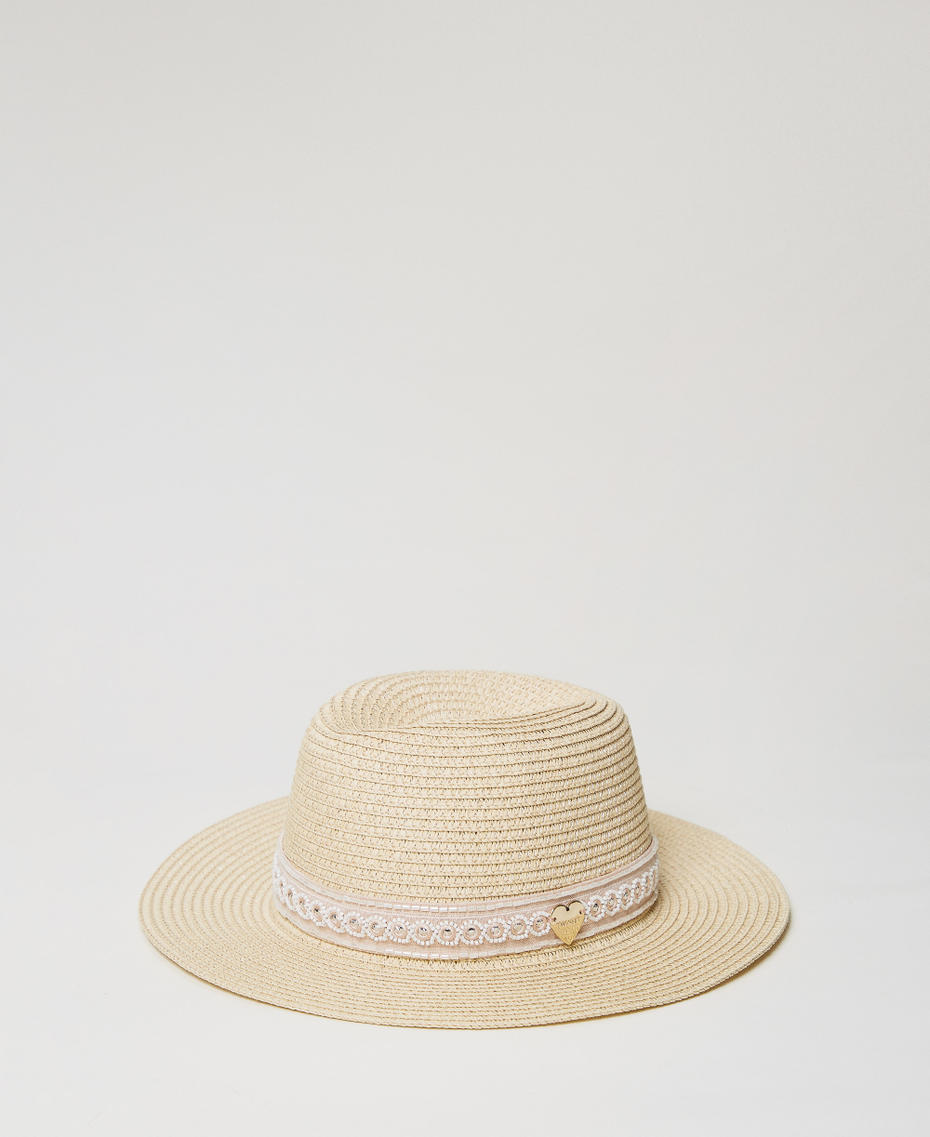 Raffia-like hat with embroidery Straw Woman 251LM5BLL_00193_01