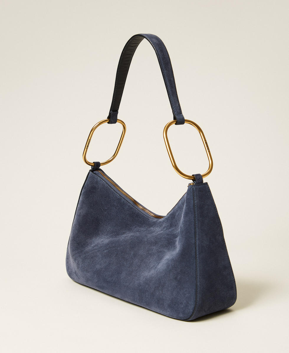 'Liliane' medium suede bag with rings "True Navy" Blue Woman 261TB7086_05259_03
