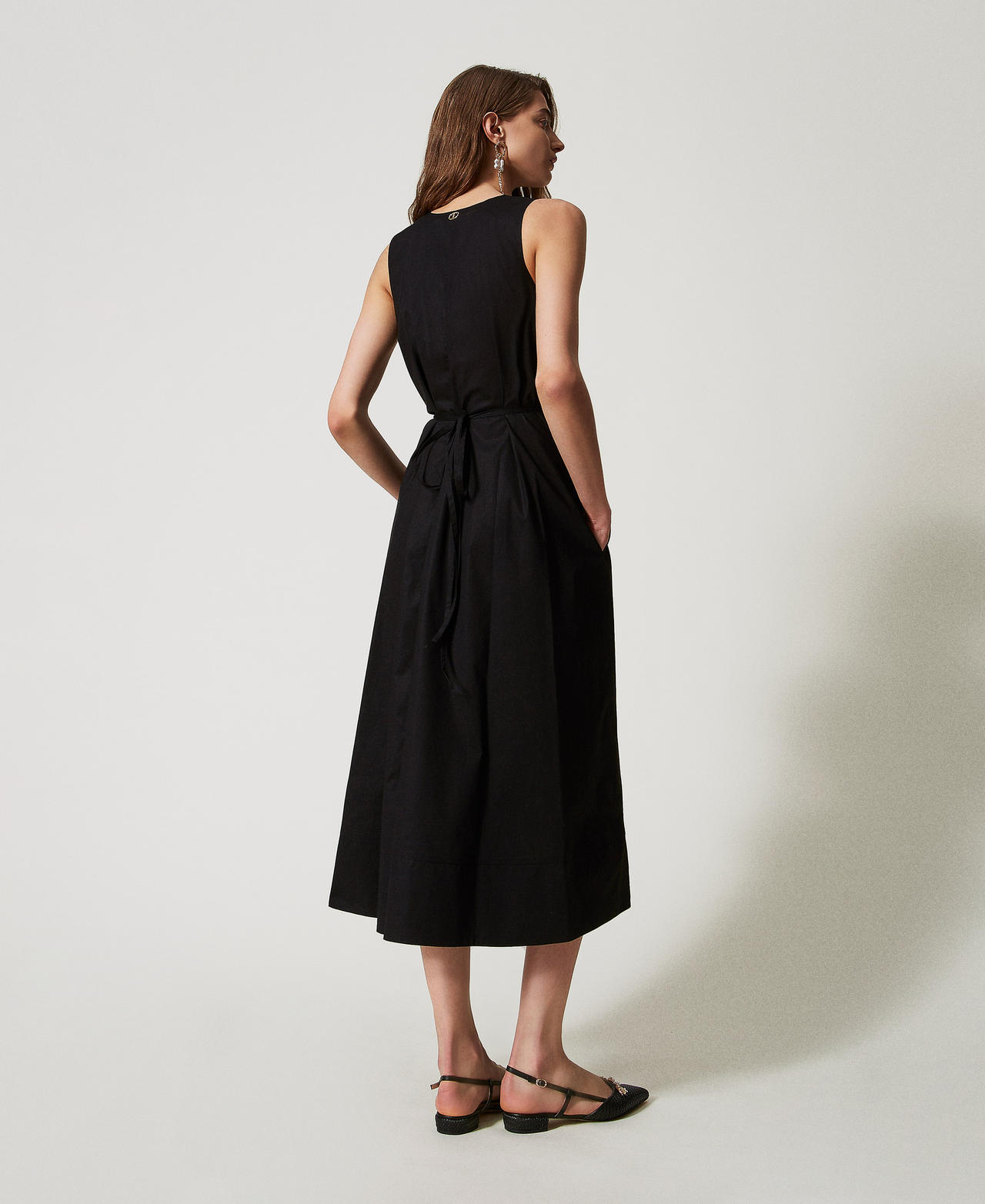 Robe longue sans manches en popeline Noir Femme 251TT2221_00006_03