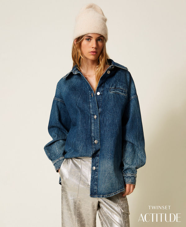 Denim shirt with slit