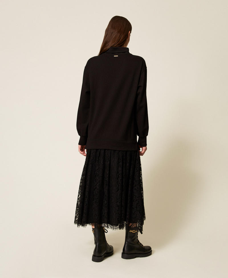 Fleece and lace midi dress Black Woman 252LL2JEE_00006_03
