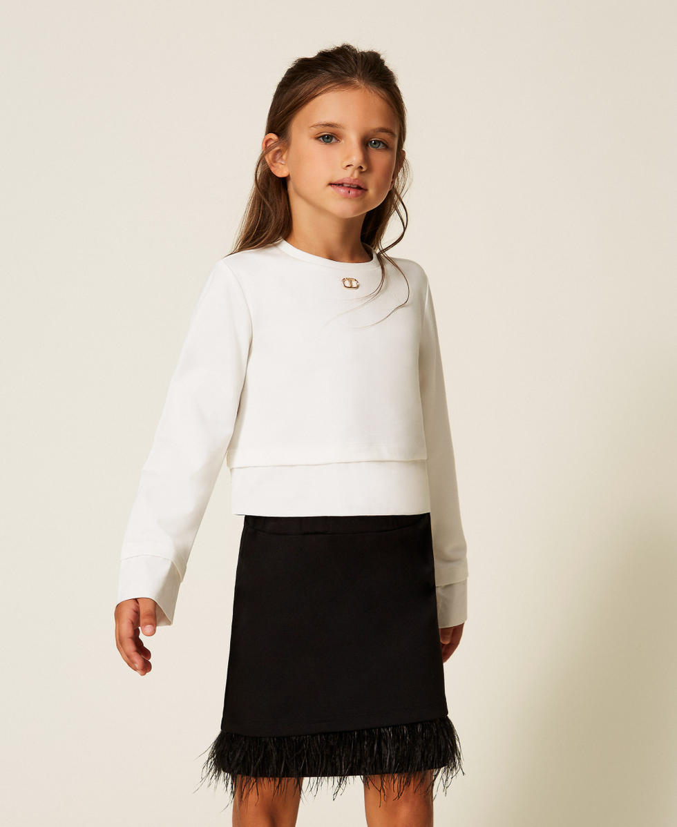 Blouse et jupe avec plumes Bicolore Blanc Cass&eacute; / Noir Fille 252GJ2112_02722_01