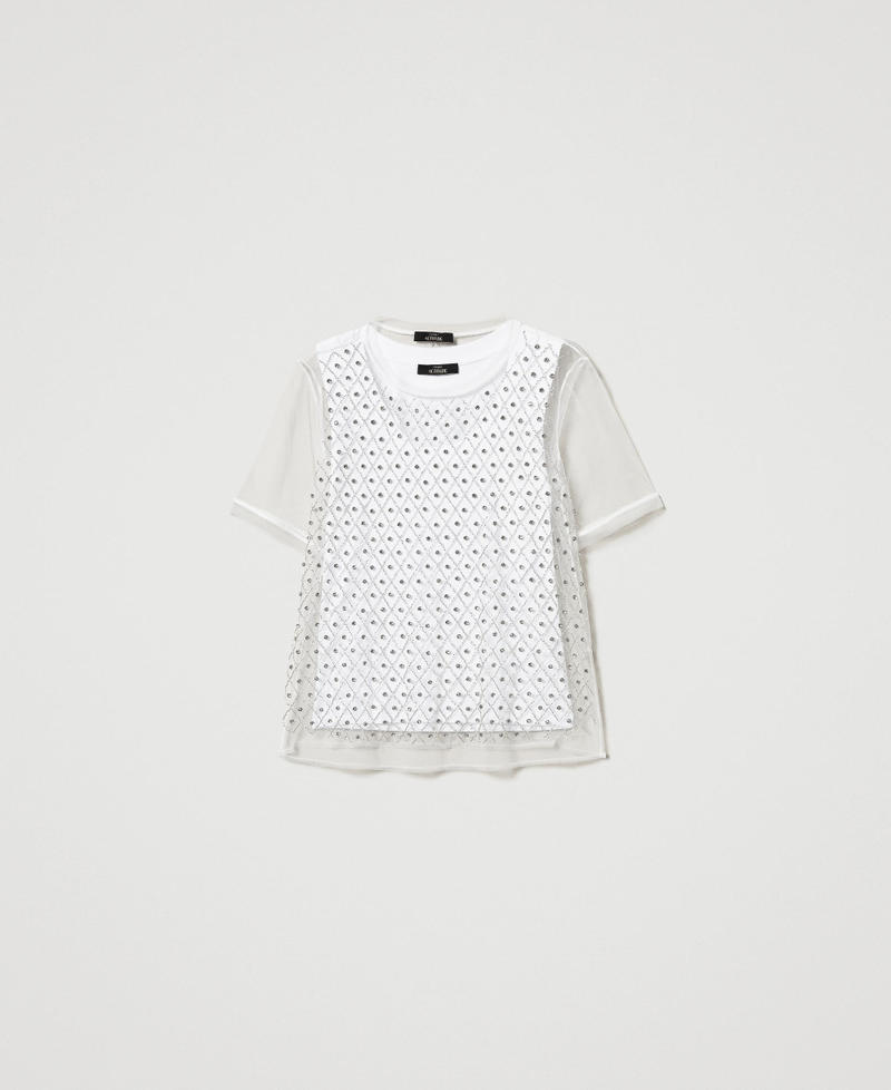 Футболка из вышитого тюля с топом Белый "Papers" женщина 251AP2120_00840_S0