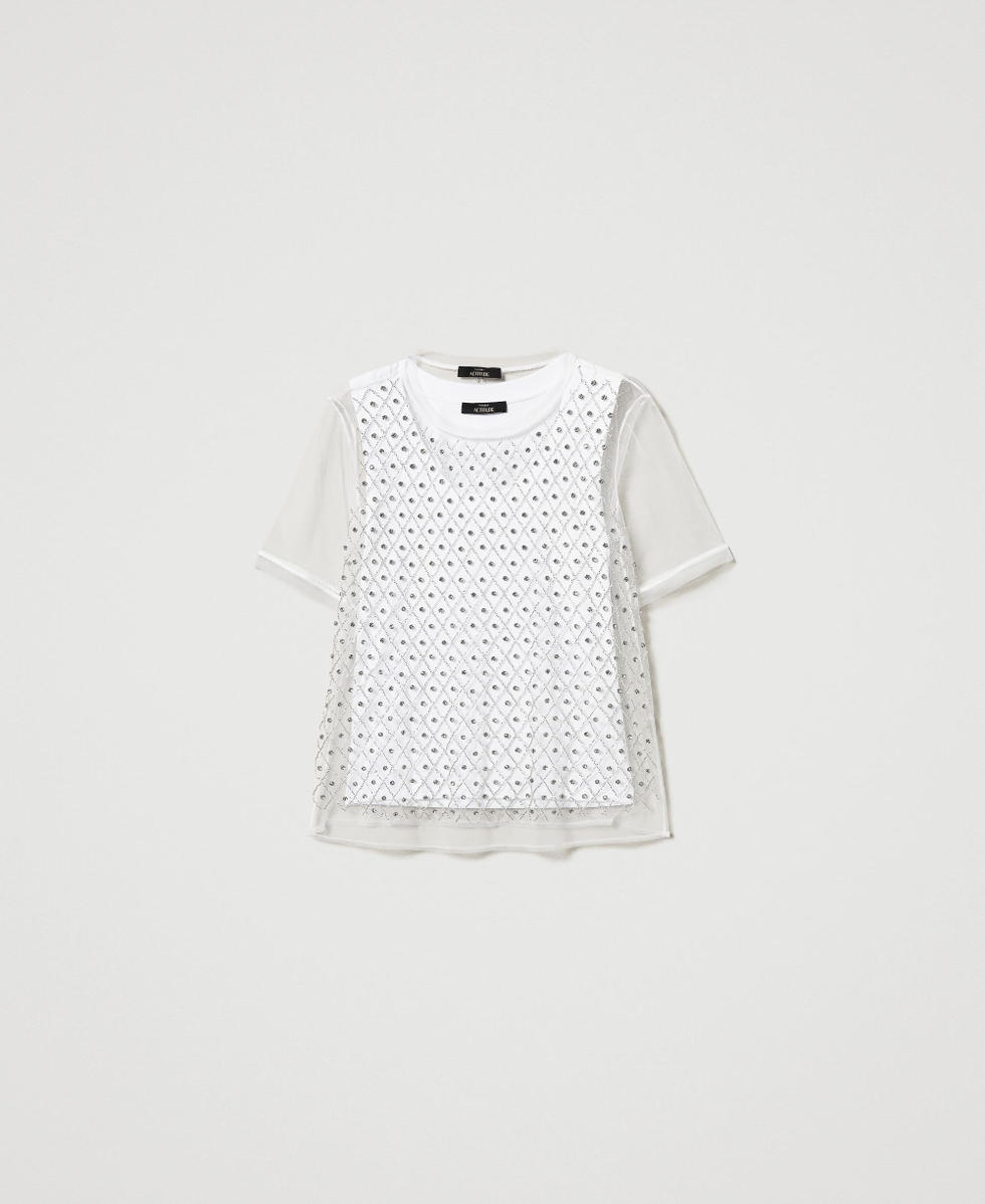 Embroidered tulle T-shirt with top