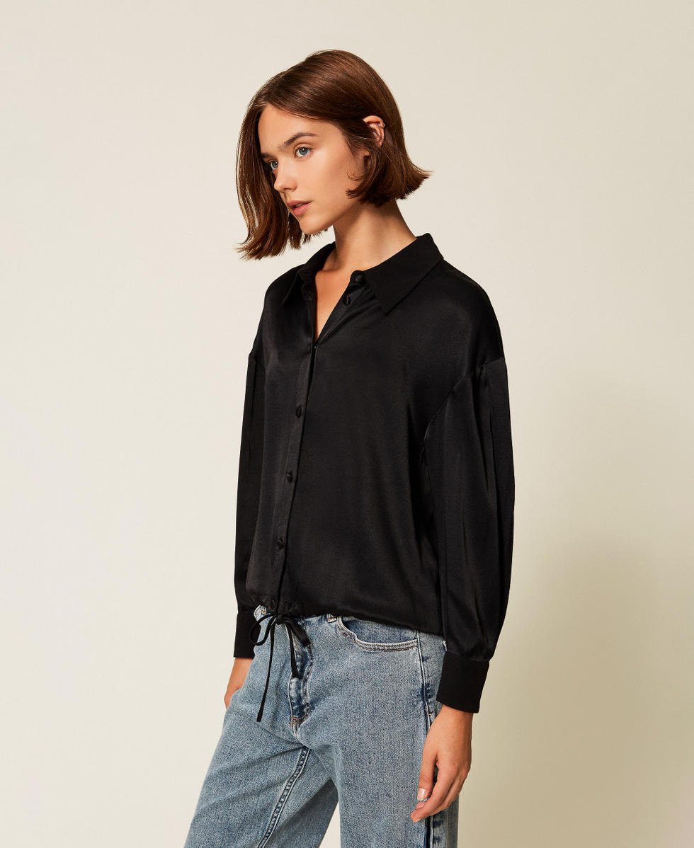Satin shirt with drawstring Black Woman 252LI2TAA_00006_03