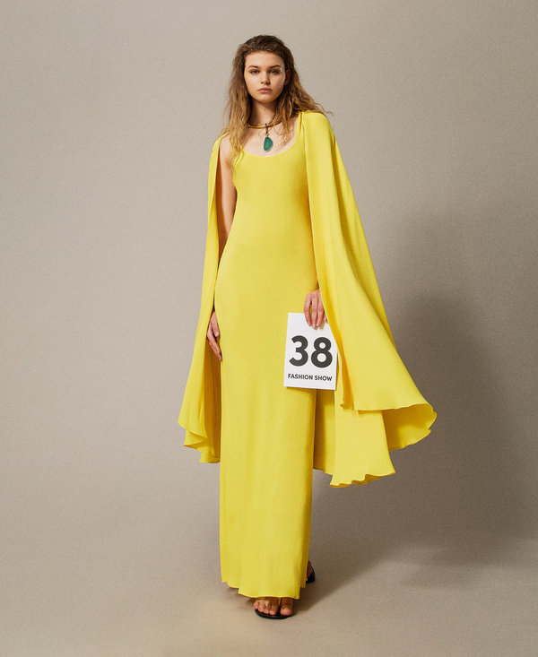 Maxikleid „Ischia“ aus Georgette mit Capedetail