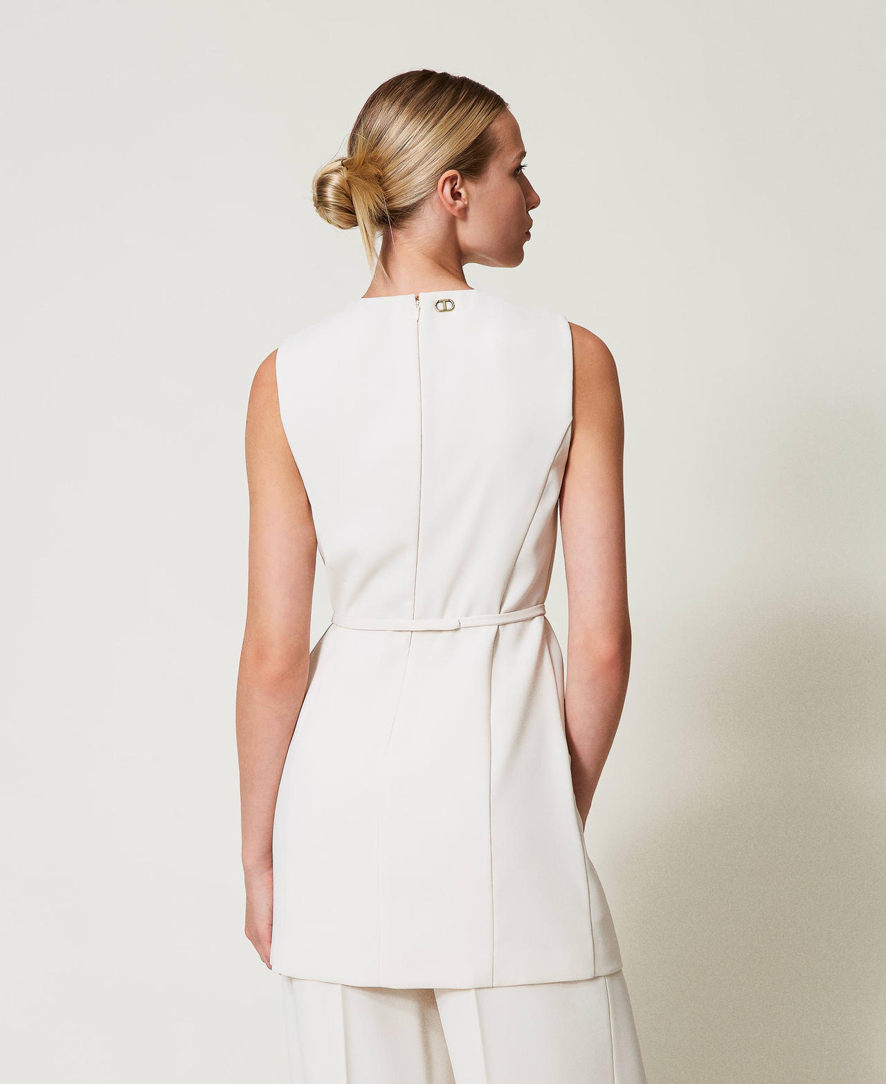 Fluid crêpe tunic with belt Mother Of Pearl Woman 251TP2101_00059_03