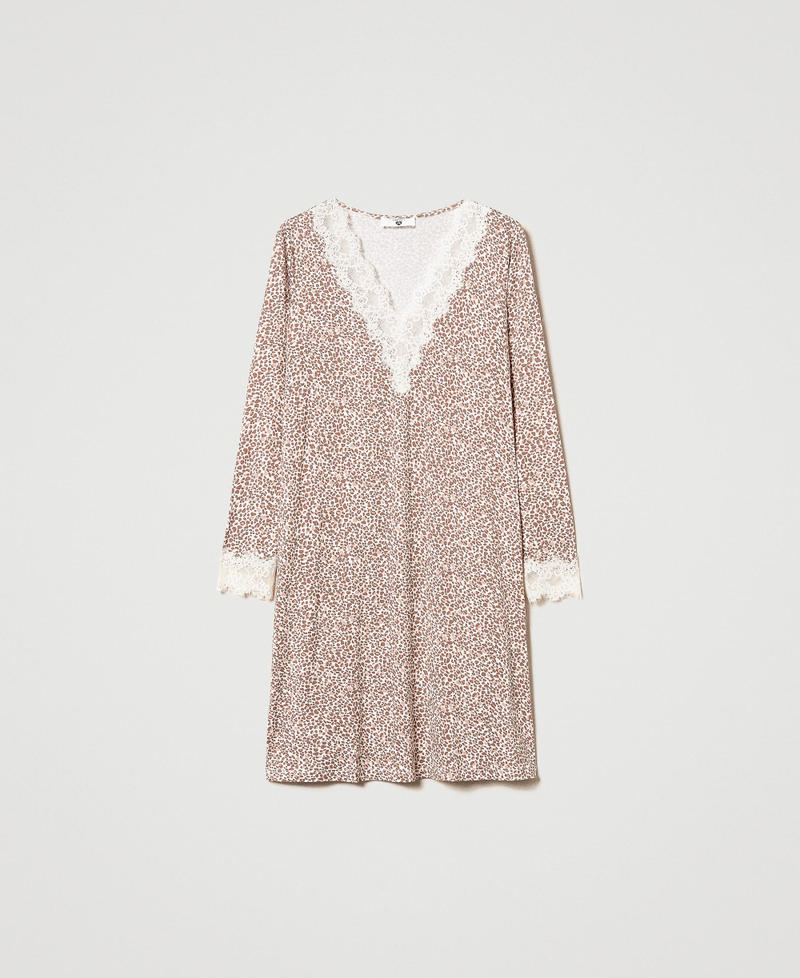 Printed night gown with lace Multicolour Animal Print Woman 242LL2GDD_11994_S0