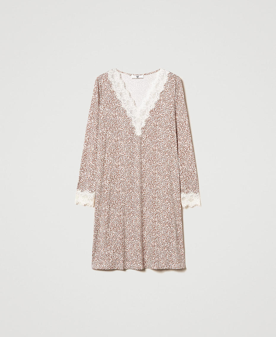 Printed night gown with lace Multicolour Animal Print Woman 242LL2GDD_11994_S0