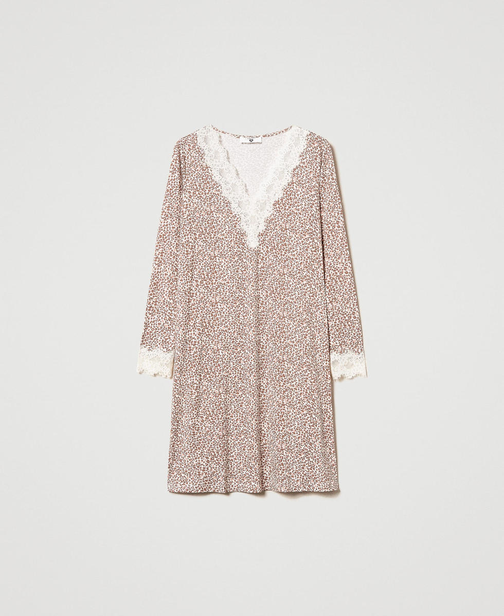 Printed night gown with lace Multicolour Animal Print Woman 242LL2GDD_11994_S0