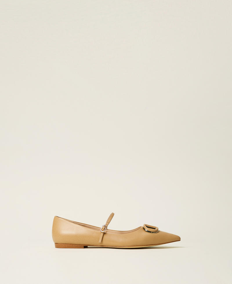 Ballerine in pelle con Oval T Camel Donna 251TCP064_00044_01