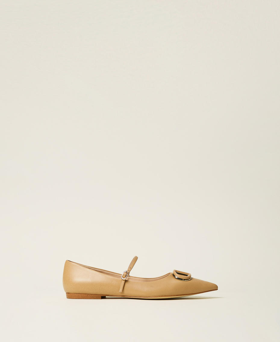 Ballerine in pelle con Oval T Camel Donna 251TCP064_00044_01