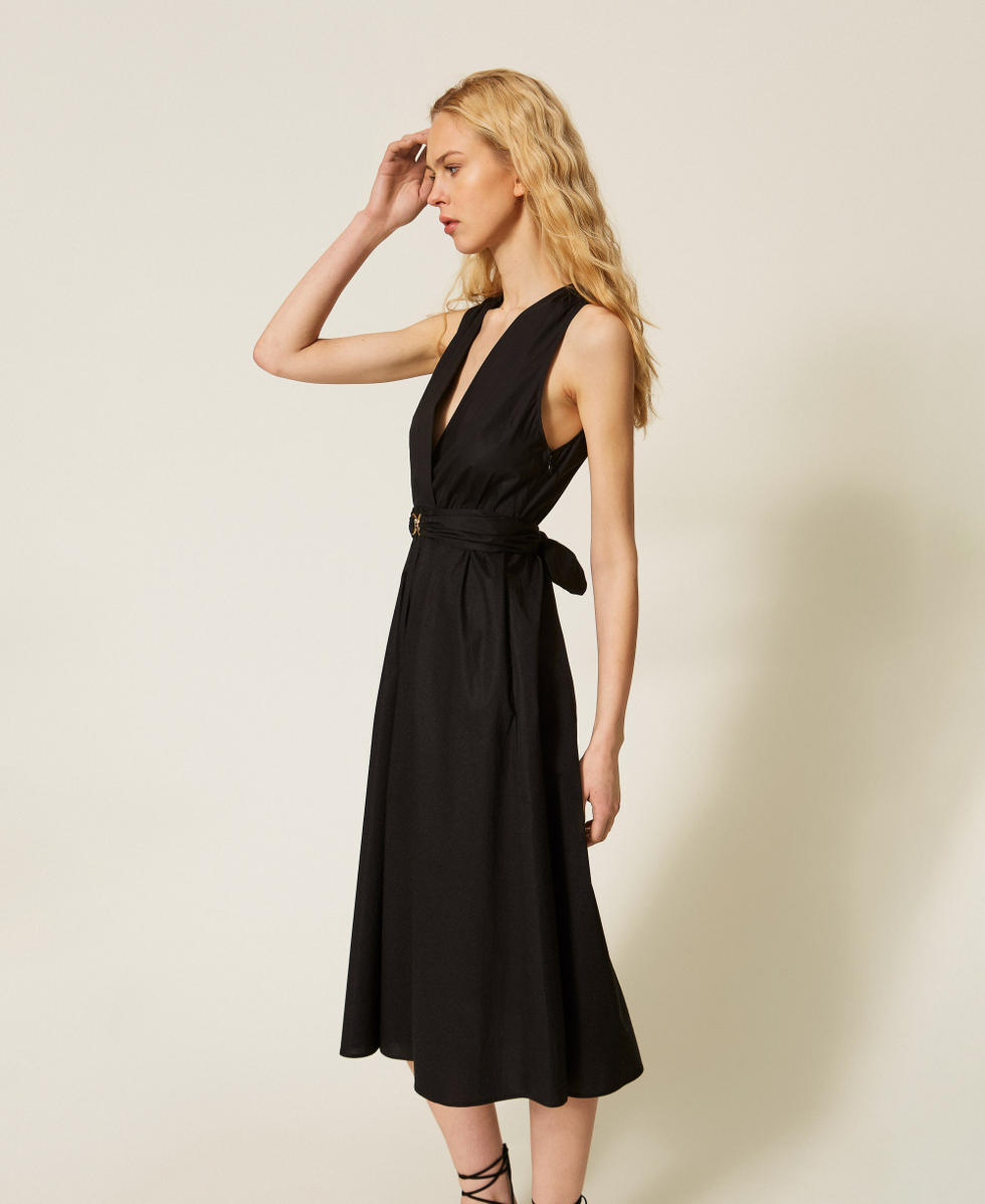 Midi poplin dress with logo belt Black Woman 261TT2161_00006_02