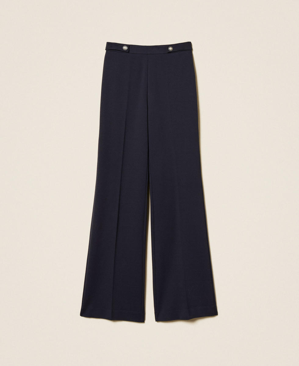 Wide leg trousers with pearl buttons