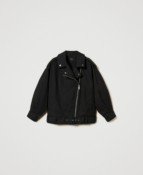 Oversized biker jacket with belt