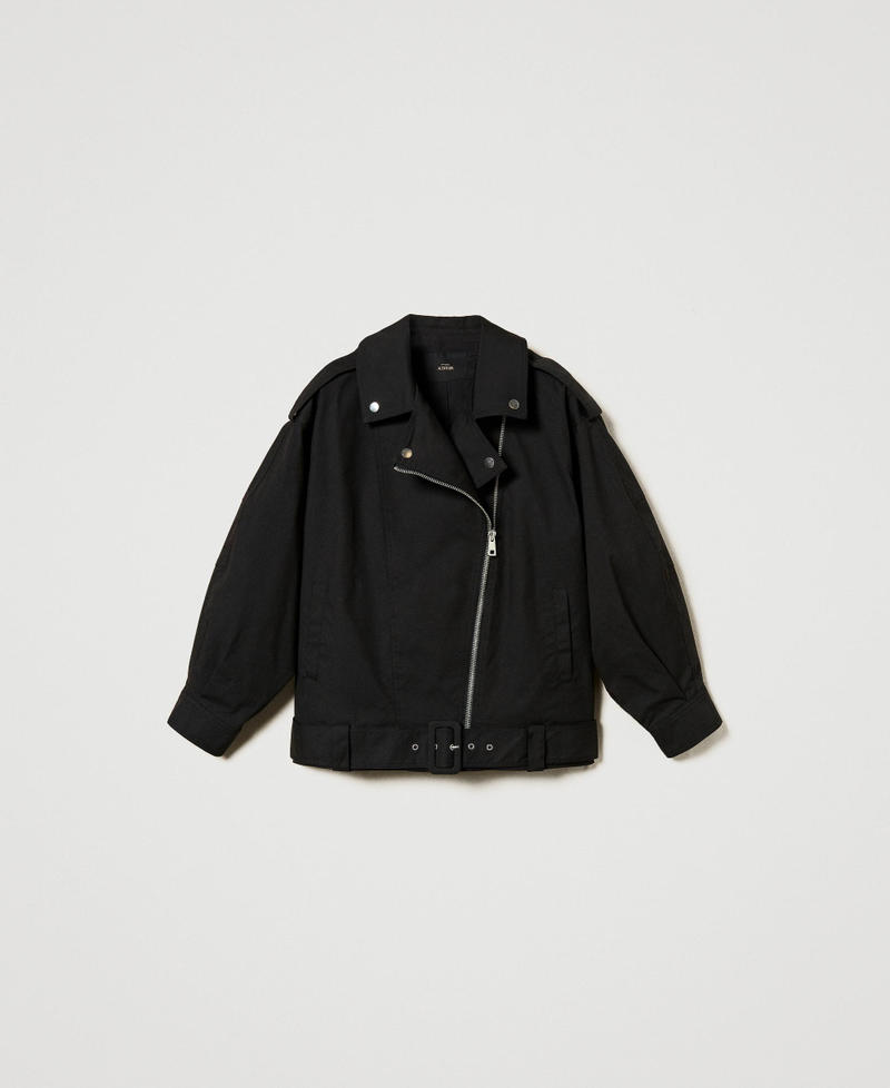 Oversized biker jacket with belt Black Woman 251AP2052_00006_0S