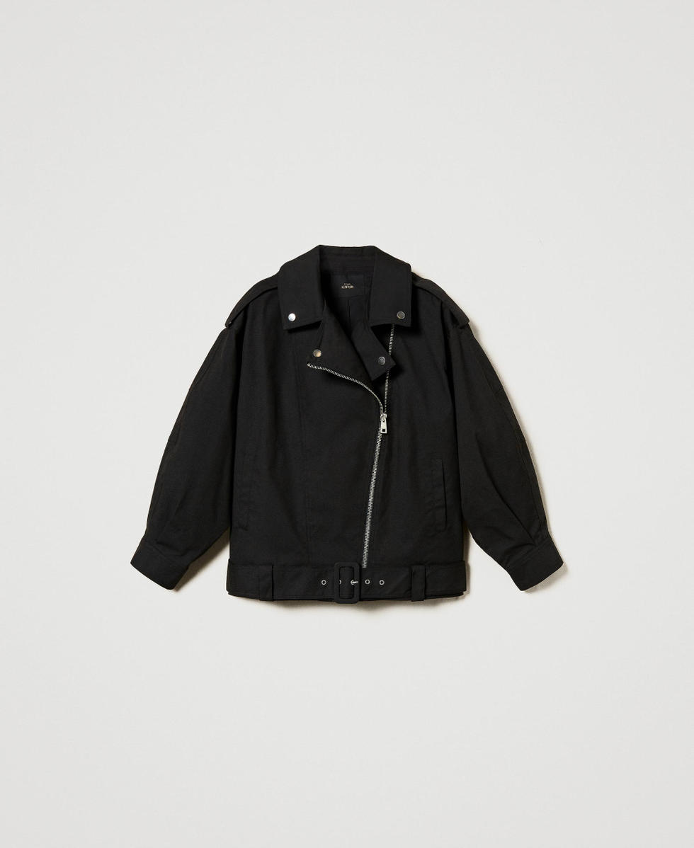 Oversized biker jacket with belt