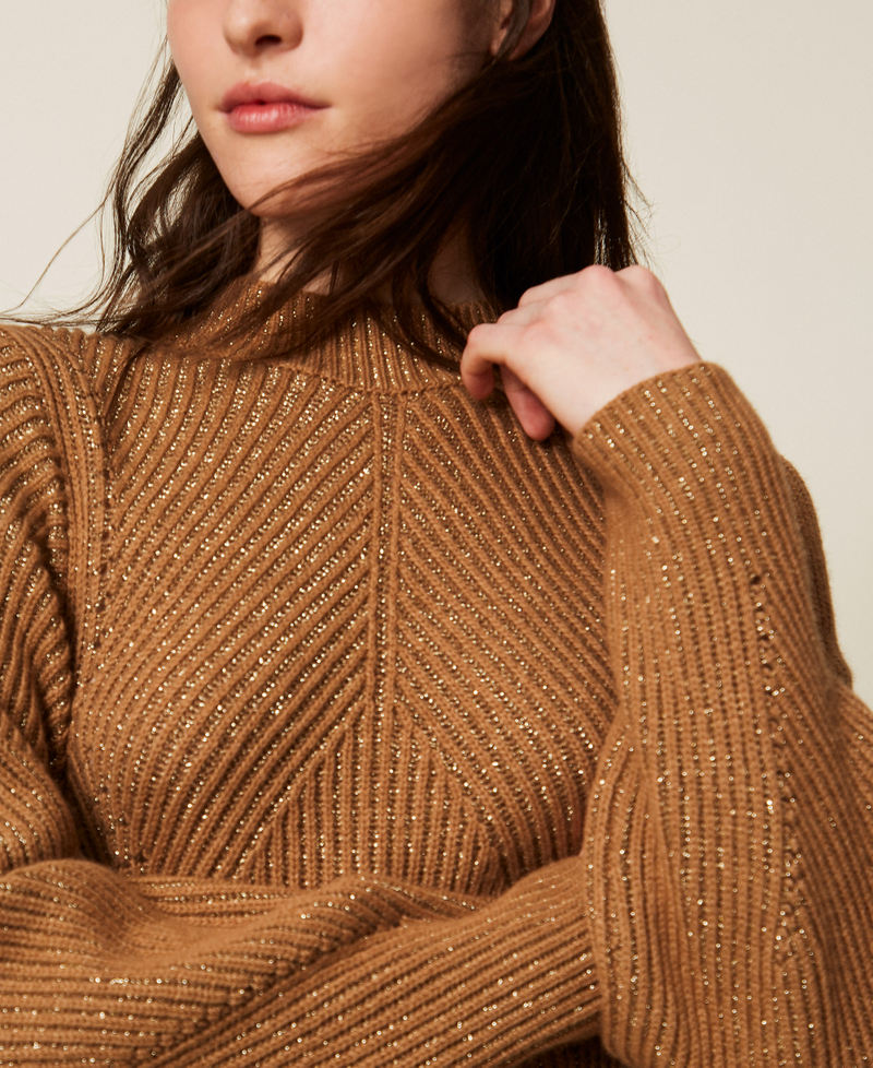Long wool and lurex blend knit dress Two tone Alpaca Brown/Alpaca Lurex Woman 252TT3460_13013_04