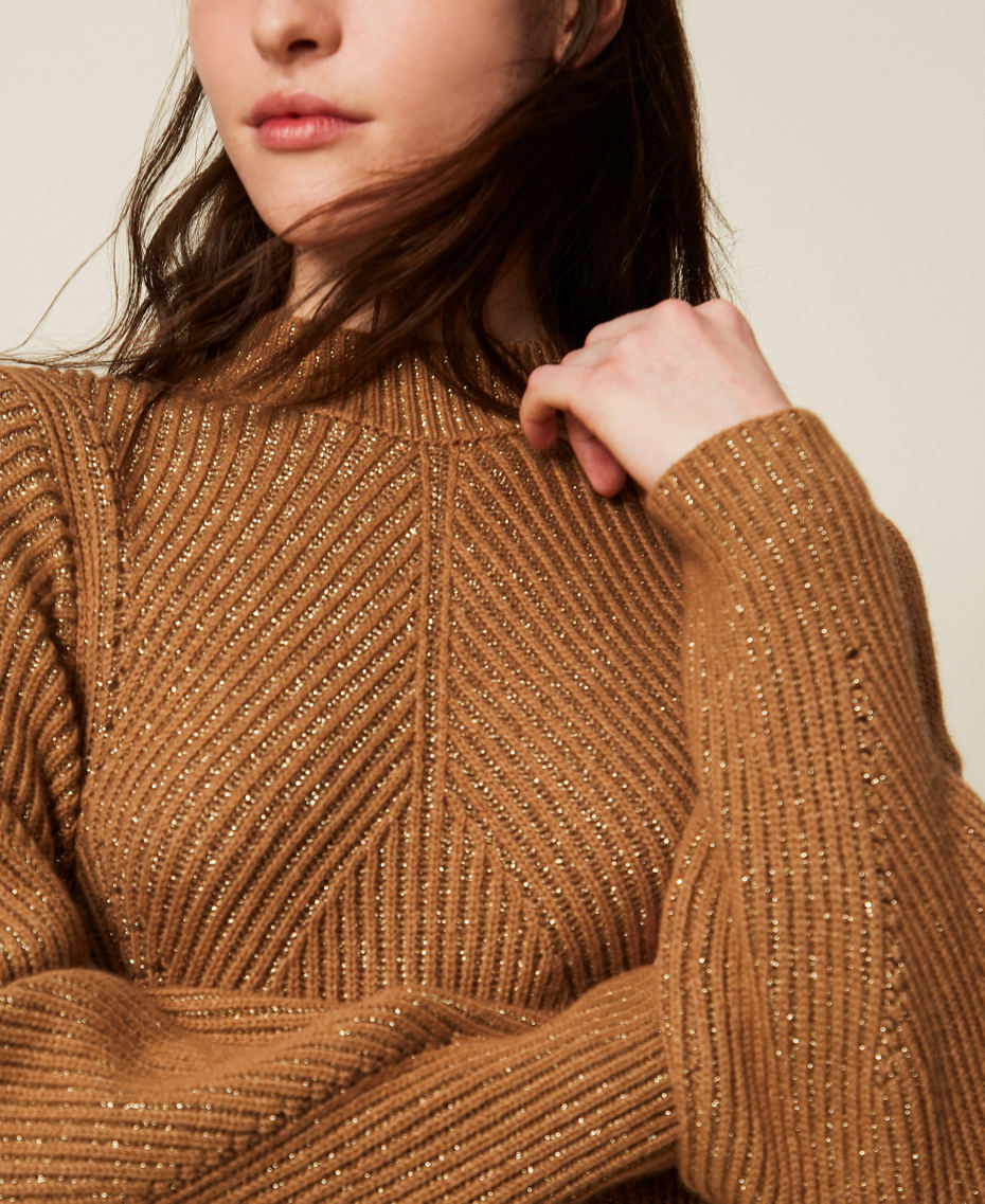 Long wool and lurex blend knit dress Two tone Alpaca Brown/Alpaca Lurex Woman 252TT3460_13013_04