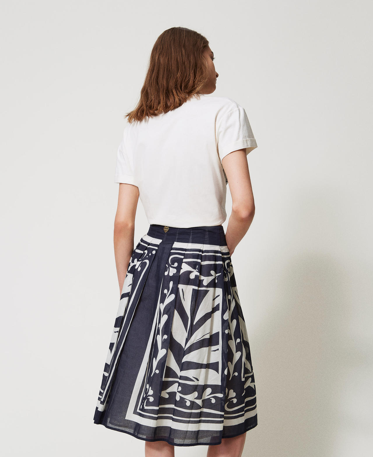 Midi skirt in printed muslin Classic Blue/Sugar Foulard Print Woman 251LM2BBB_12380_03