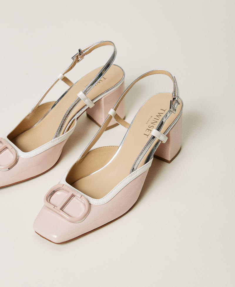 Faux patent leather sling back court shoes Two-tone Cupcake Pink/Silver Woman 251TCP070_12152_02