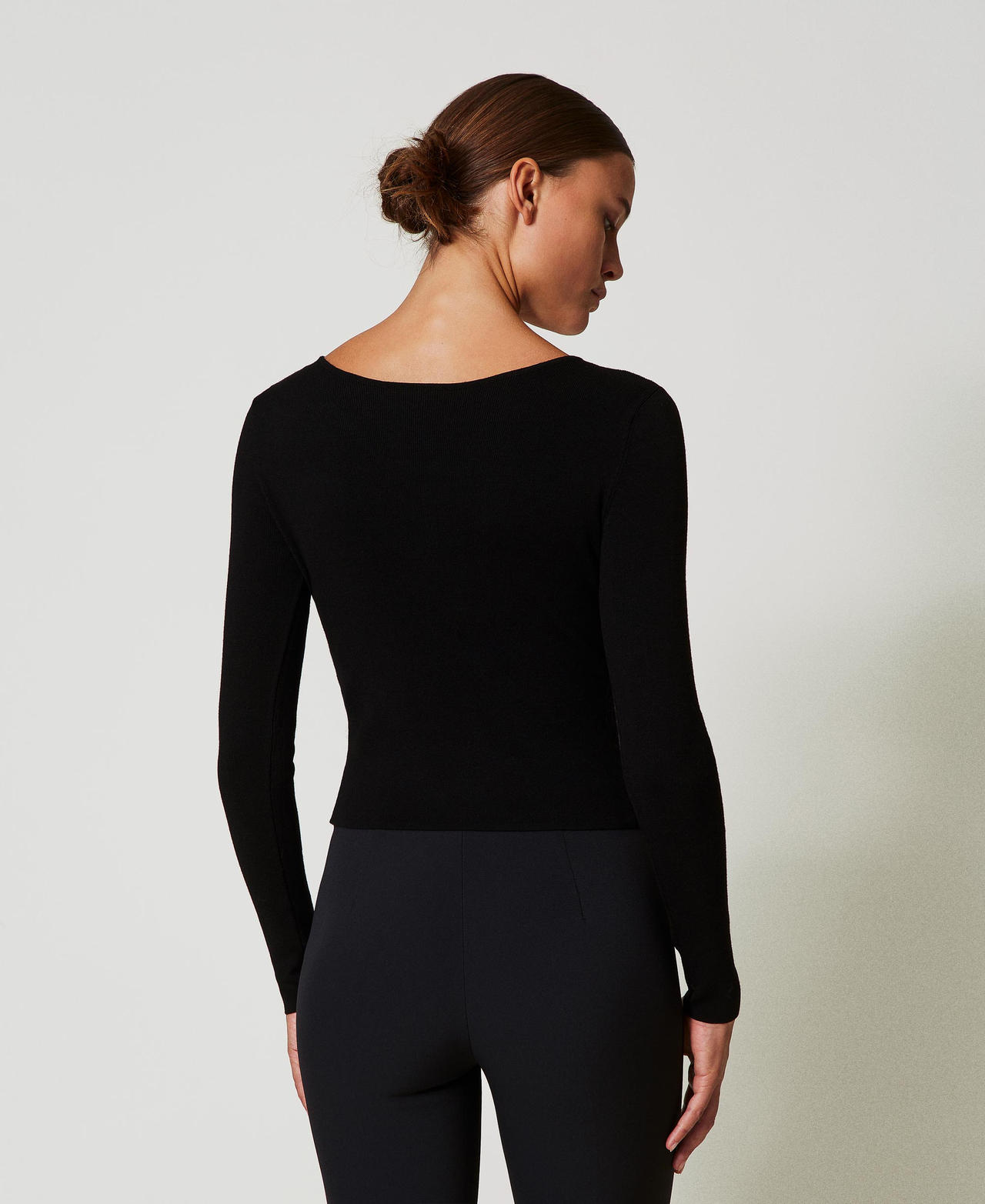 2-in-1-Pullover mit Oval Ts Schwarz Frau 242TT3031_00006_03