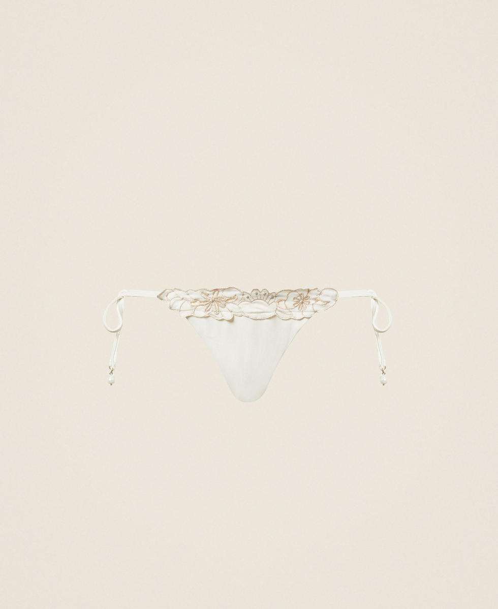 Brazilian bikini bottoms with floral embroidery