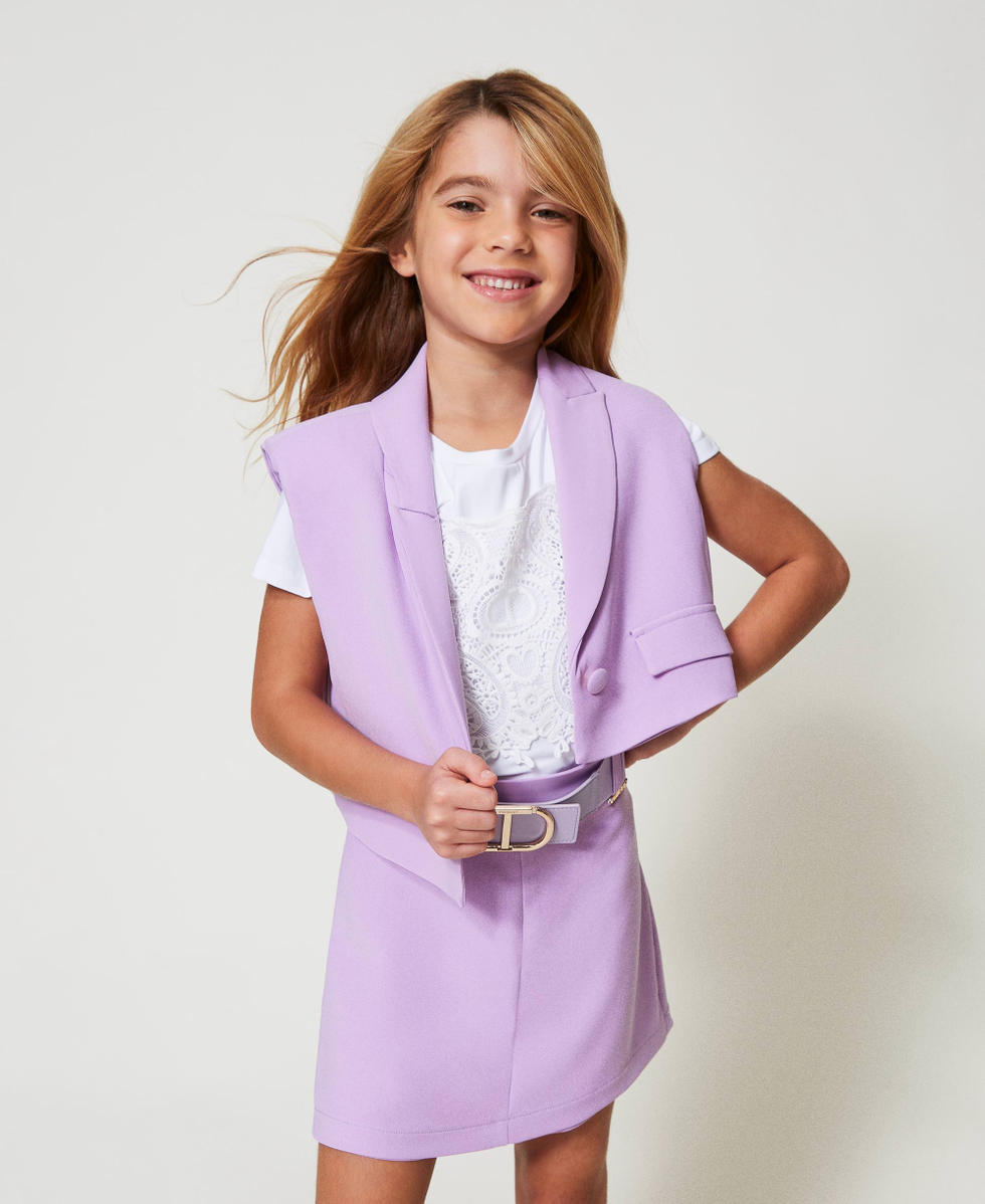Gilet cropped en cr&ecirc;pe Pastel Violet Fille 251GJ2QN6_11862_01