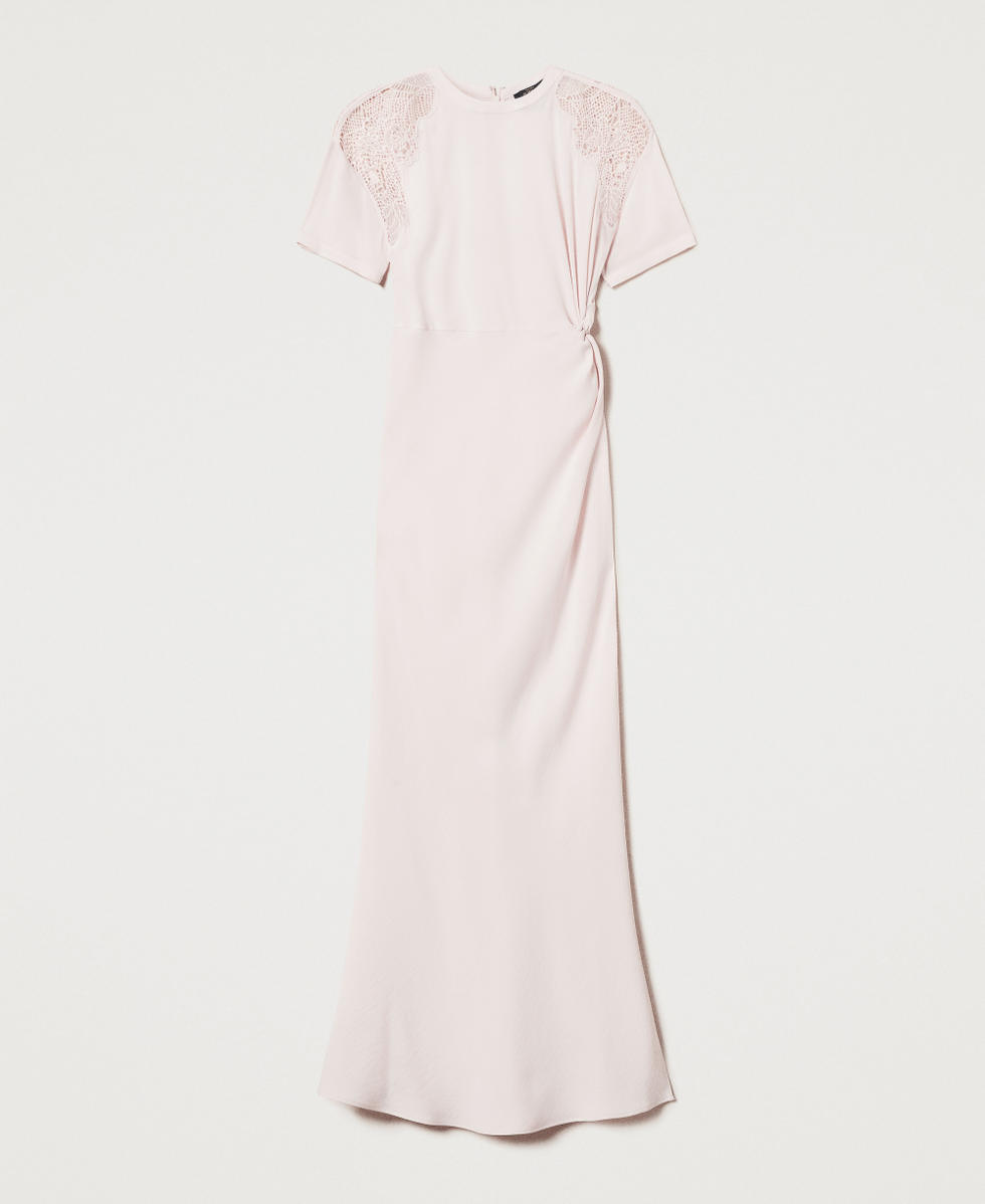 Long twill dress with embroidery Tender Pink Pink Woman 251AP2420_00619_S0