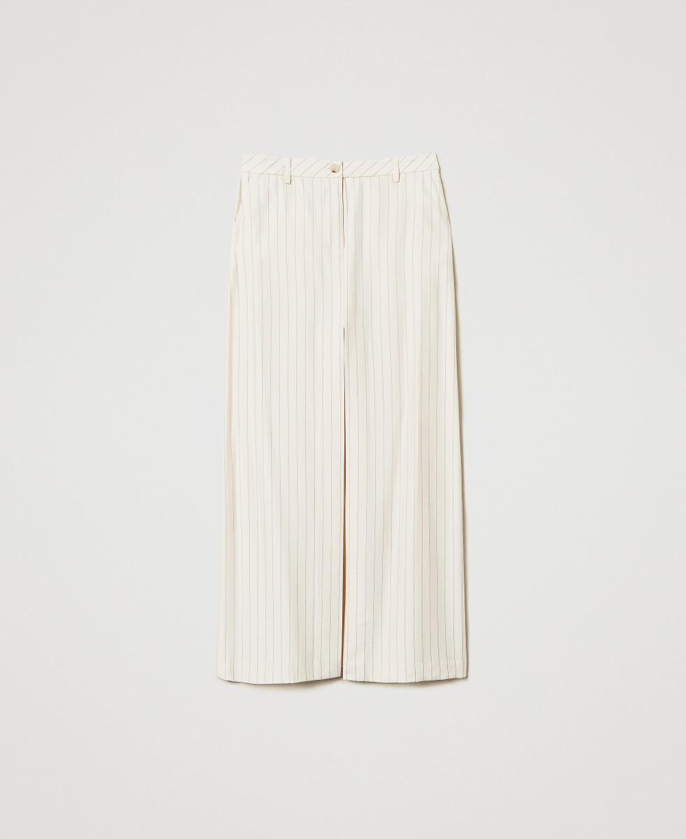 Long pinstripe skirt Beige/Black Pinstripe Woman 251LL2AEE_12247_S0