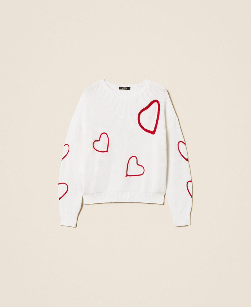 Pull avec broderie de c&oelig;urs Bicolore Blanc Cass&eacute;/Broderie Rouge &laquo;&nbsp;Magenta&nbsp;&raquo; Femme 261AP3130_13228_S0