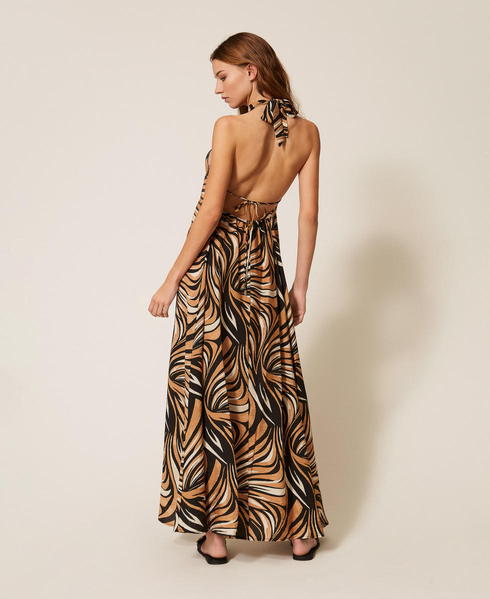 Robe longue avec imprim&eacute; graphique Imprim&eacute; Z&egrave;bre Multicolore Noir Femme 261LB2REE_13214_03