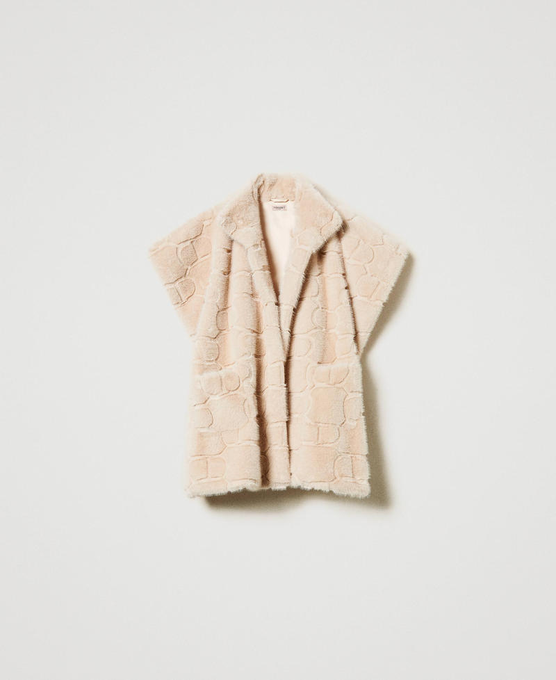 Faux fur poncho with logo