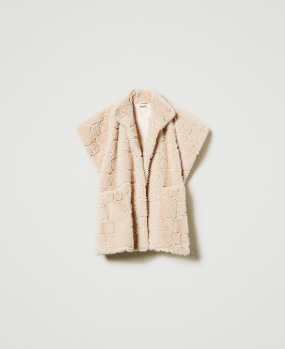 Faux fur poncho with logo