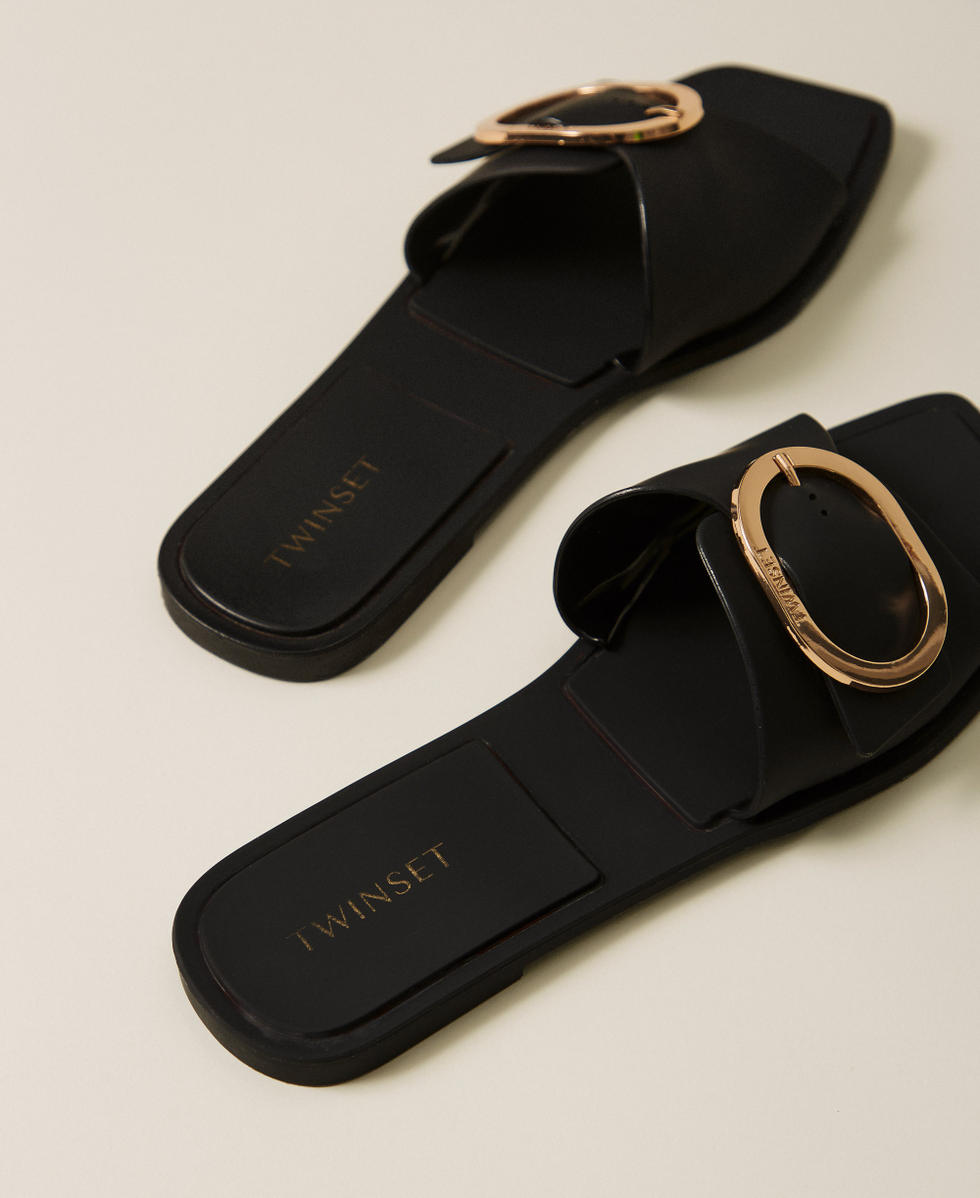 Slides with logo buckle Black Woman 261LBP012_00006_03