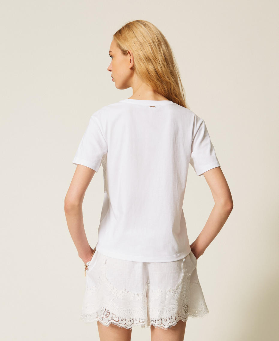 Trompe l'oeil T-shirt with lace White Woman 261TT2490_00001_03