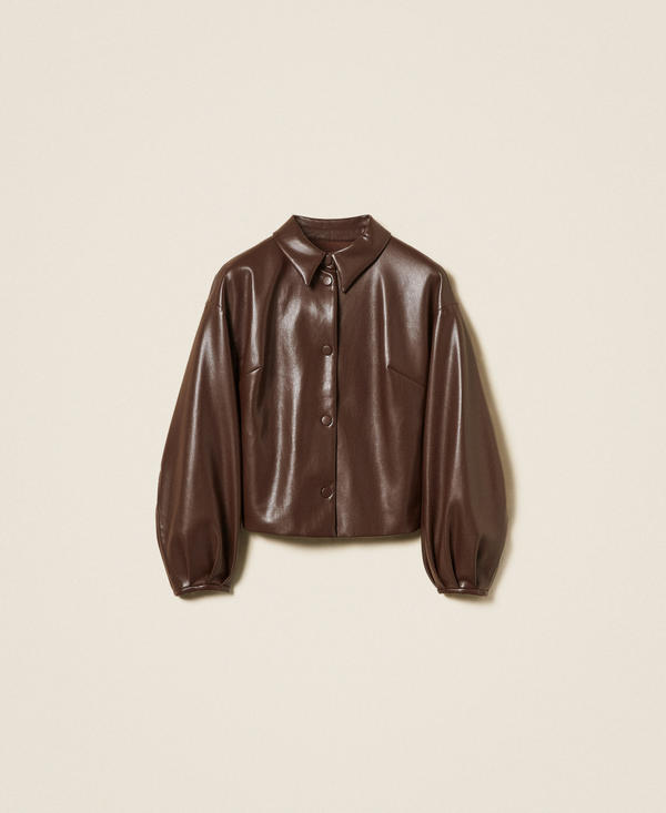 Faux leather jacket with shirt collar