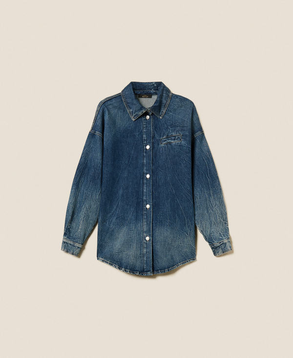 Denim shirt with slit