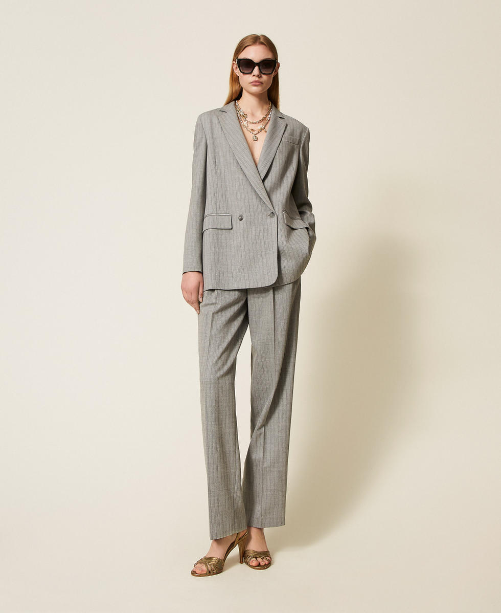 Tailoring-Blazer aus Wollmischung Nadelstreifen Hellgrau Frau 252TP2630_12738_T0