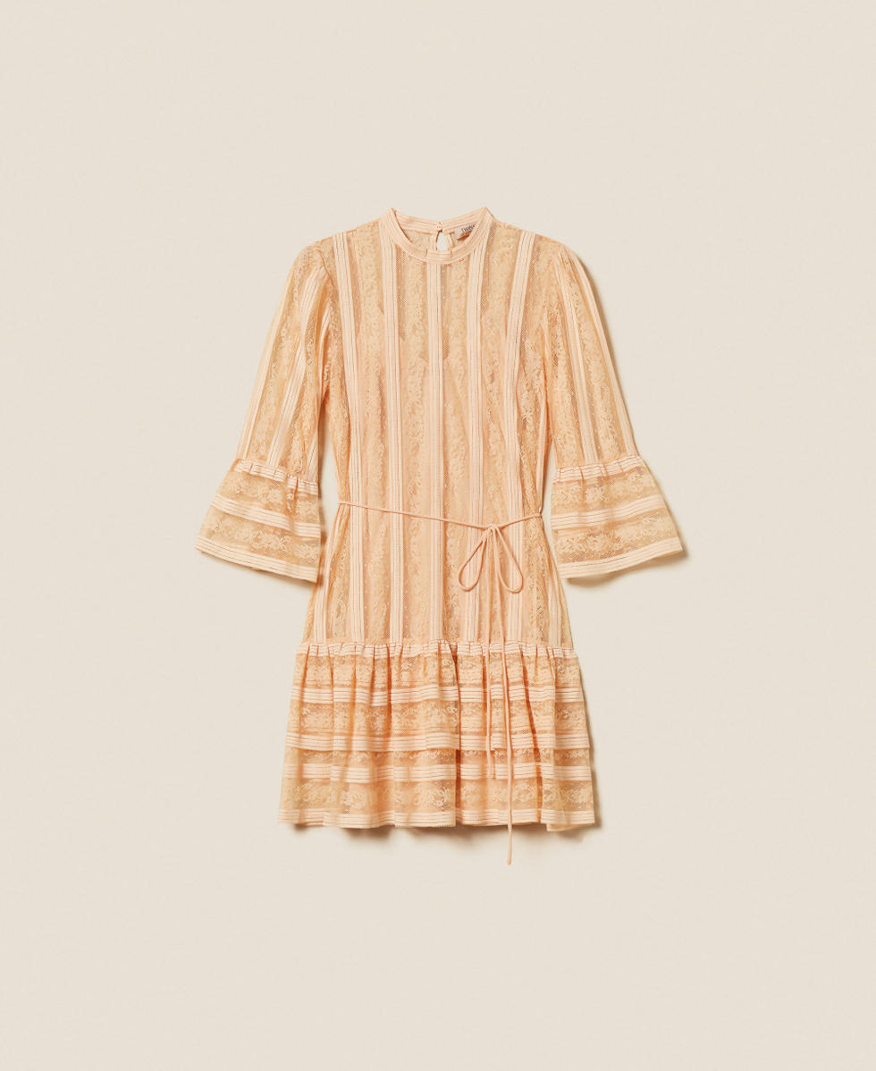 Short striped lace dress with belt
